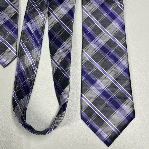 Pronto Uomo Couture Silk Tie Purple Gray Plaid Mens Handmade Necktie 3 1/4"X60" - Picture 3 of 9